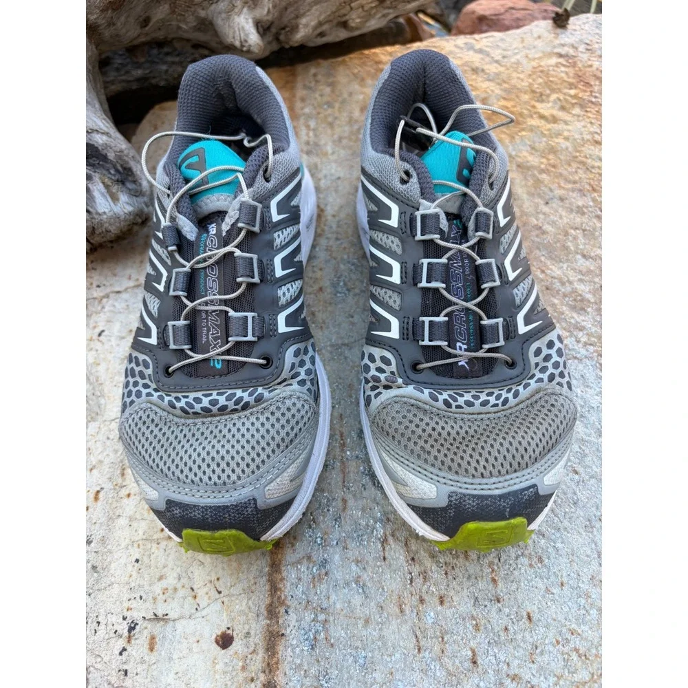 Salomon XR Crossmax Trail Running Shoes Womens 6 Grey Teal Sneakers Door / Trail
